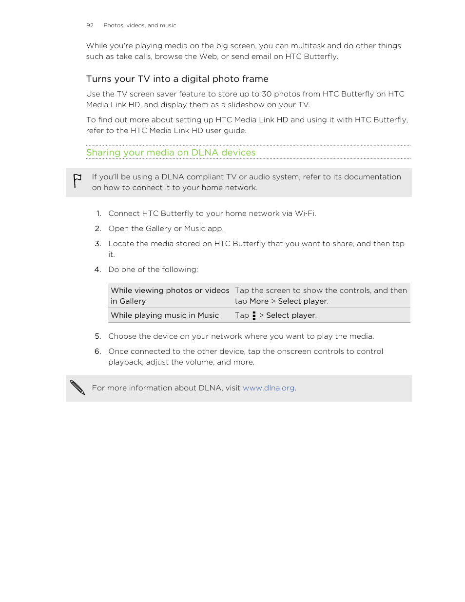 Sharing your media on dlna devices | HTC Butterfly User Manual | Page 92 / 211