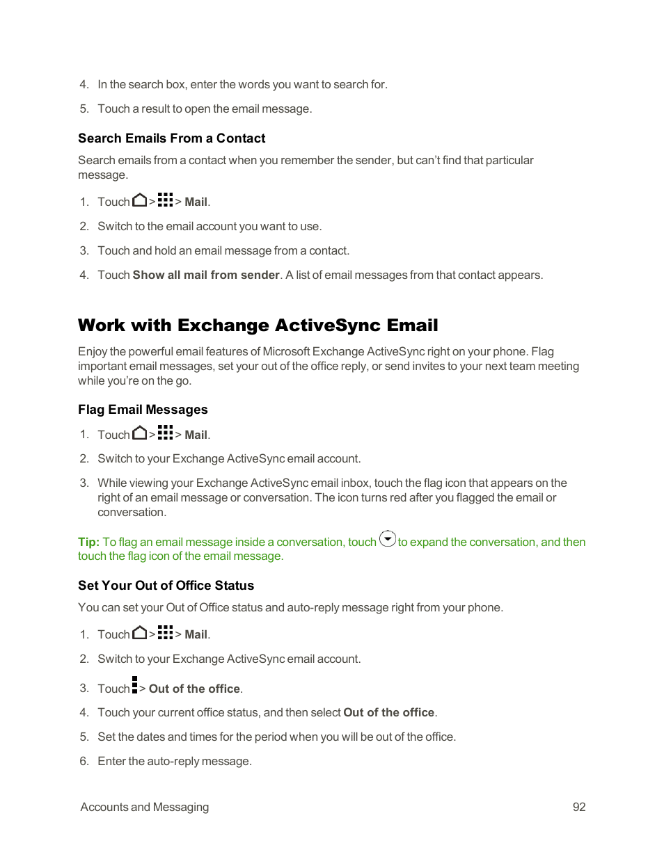 Work with exchange activesync email | HTC One E8 User Manual | Page 105 / 262