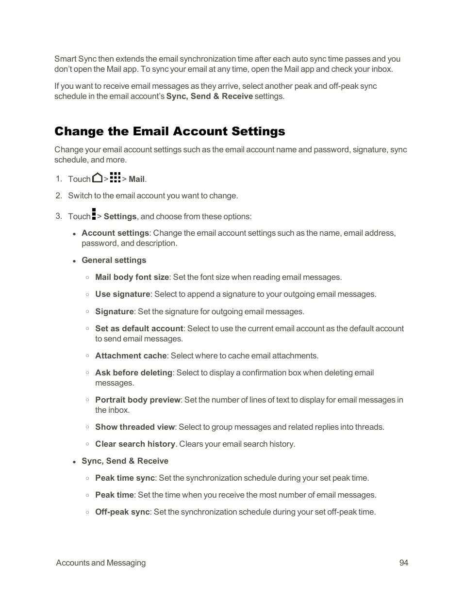 Change the email account settings | HTC One E8 User Manual | Page 107 / 262