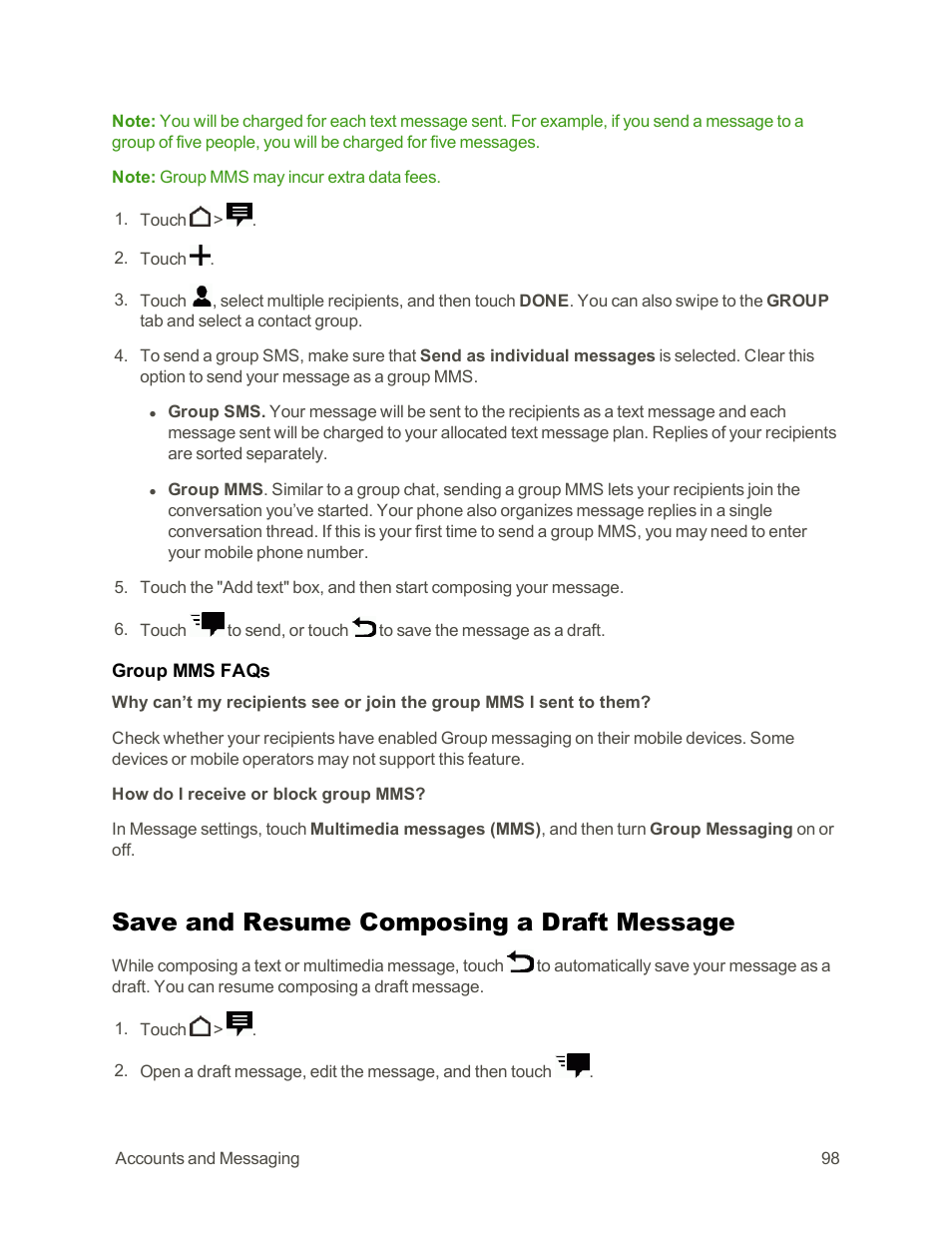 Save and resume composing a draft message | HTC One E8 User Manual | Page 111 / 262