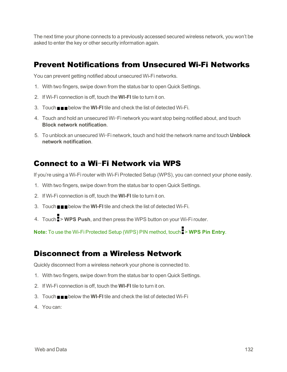 Connect to a wi‑fi network via wps, Disconnect from a wireless network, Connect to a wi-fi network via wps | HTC One E8 User Manual | Page 145 / 262