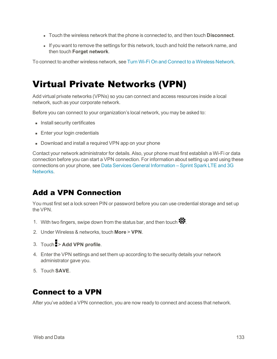 Virtual private networks (vpn), Add a vpn connection, Connect to a vpn | HTC One E8 User Manual | Page 146 / 262