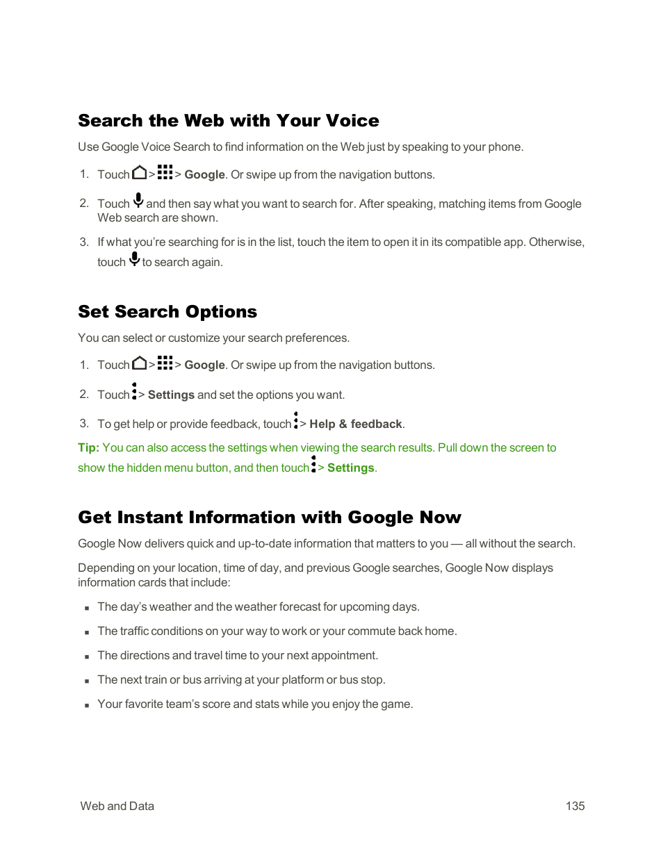 Search the web with your voice, Set search options, Get instant information with google now | HTC One E8 User Manual | Page 148 / 262