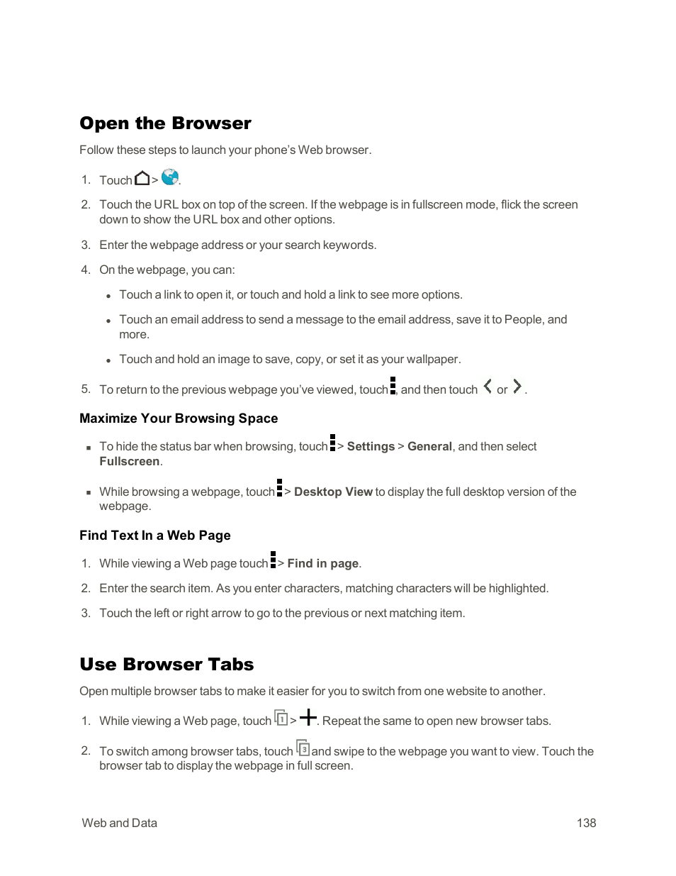 Open the browser, Use browser tabs | HTC One E8 User Manual | Page 151 / 262