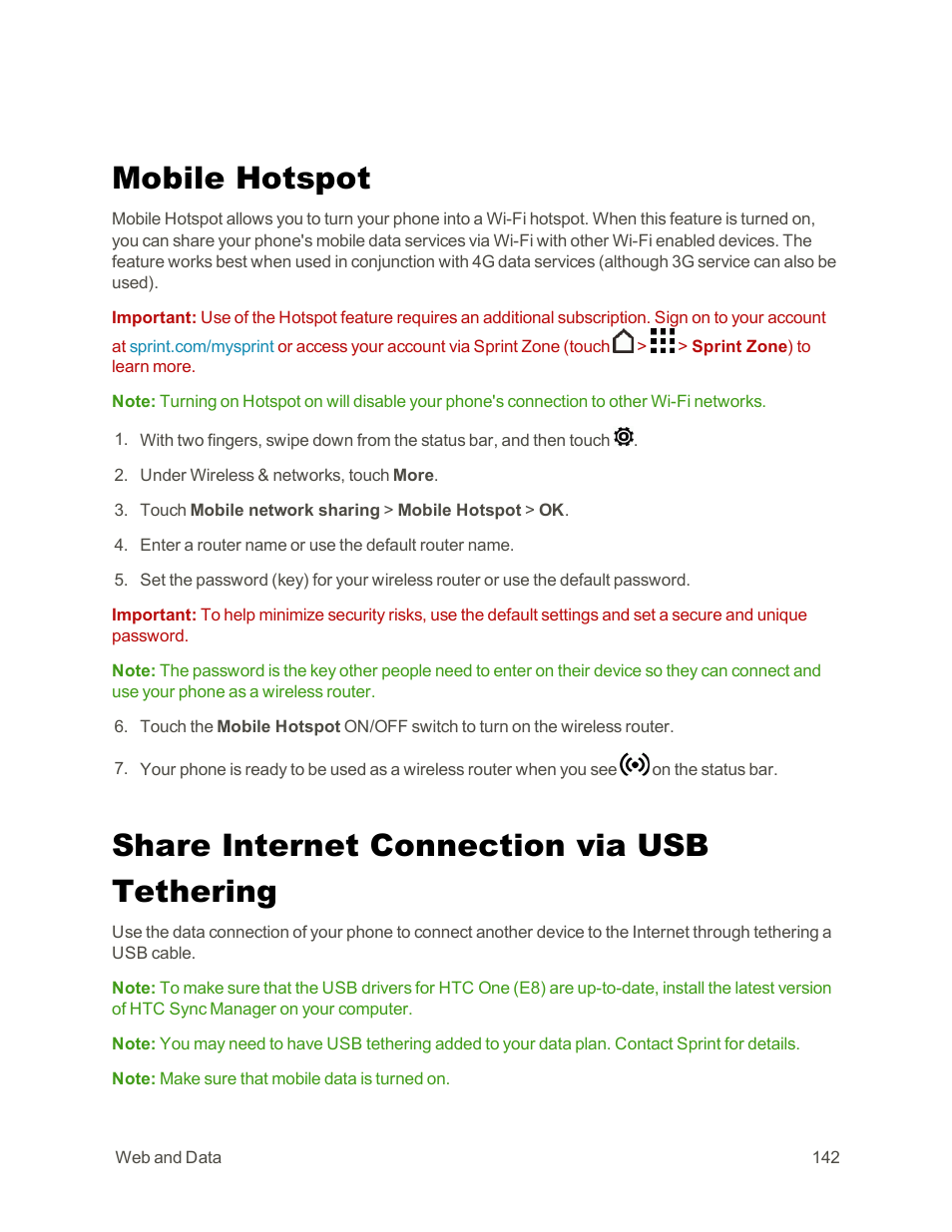 Mobile hotspot, Share internet connection via usb tethering | HTC One E8 User Manual | Page 155 / 262