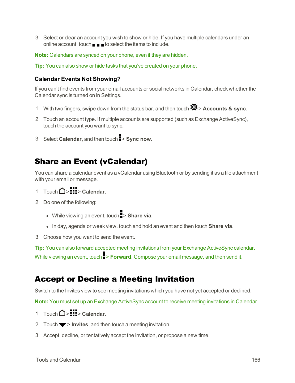 Share an event (vcalendar), Accept or decline a meeting invitation | HTC One E8 User Manual | Page 179 / 262