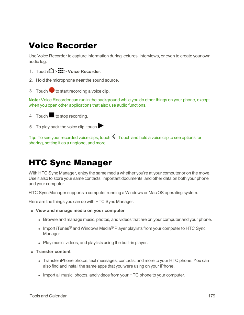 Voice recorder, Htc sync manager, Htc sync | Manager | HTC One E8 User Manual | Page 192 / 262