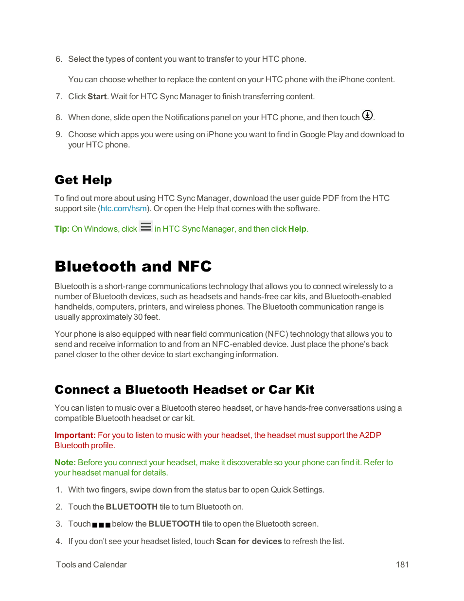 Get help, Bluetooth and nfc, Connect a bluetooth headset or car kit | HTC One E8 User Manual | Page 194 / 262