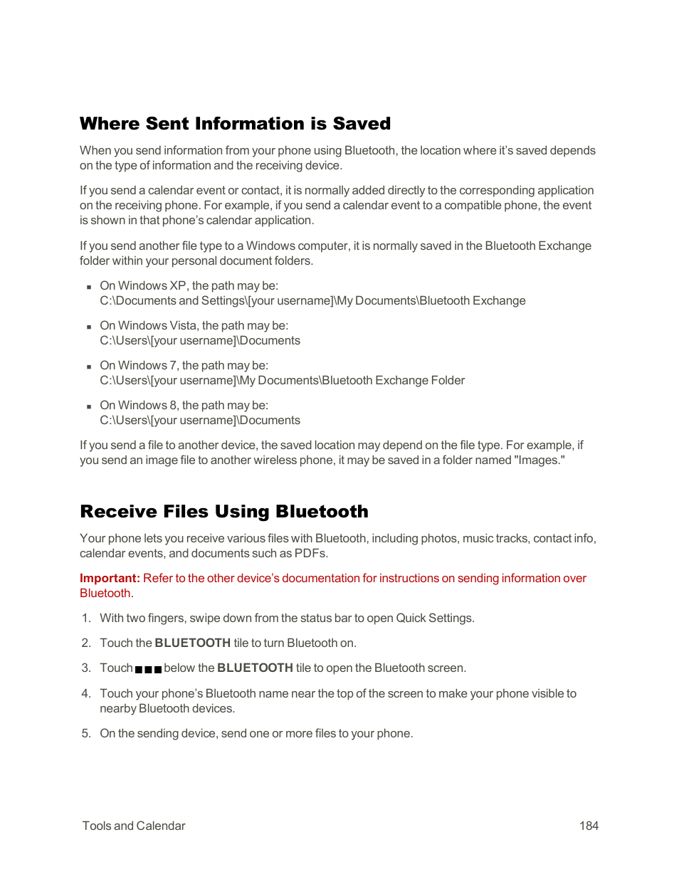 Where sent information is saved, Receive files using bluetooth | HTC One E8 User Manual | Page 197 / 262