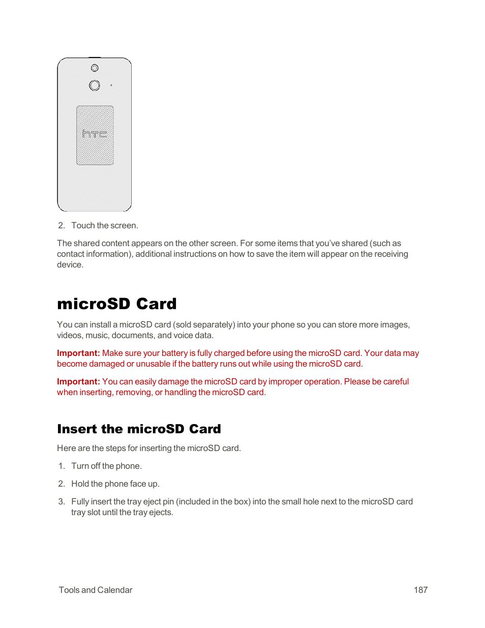 Microsd card, Insert the microsd card | HTC One E8 User Manual | Page 200 / 262