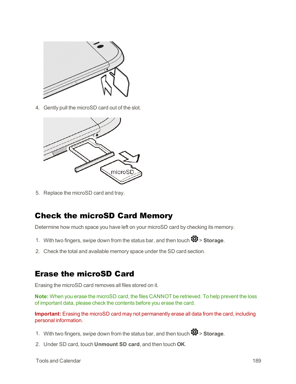 Check the microsd card memory, Erase the microsd card | HTC One E8 User Manual | Page 202 / 262