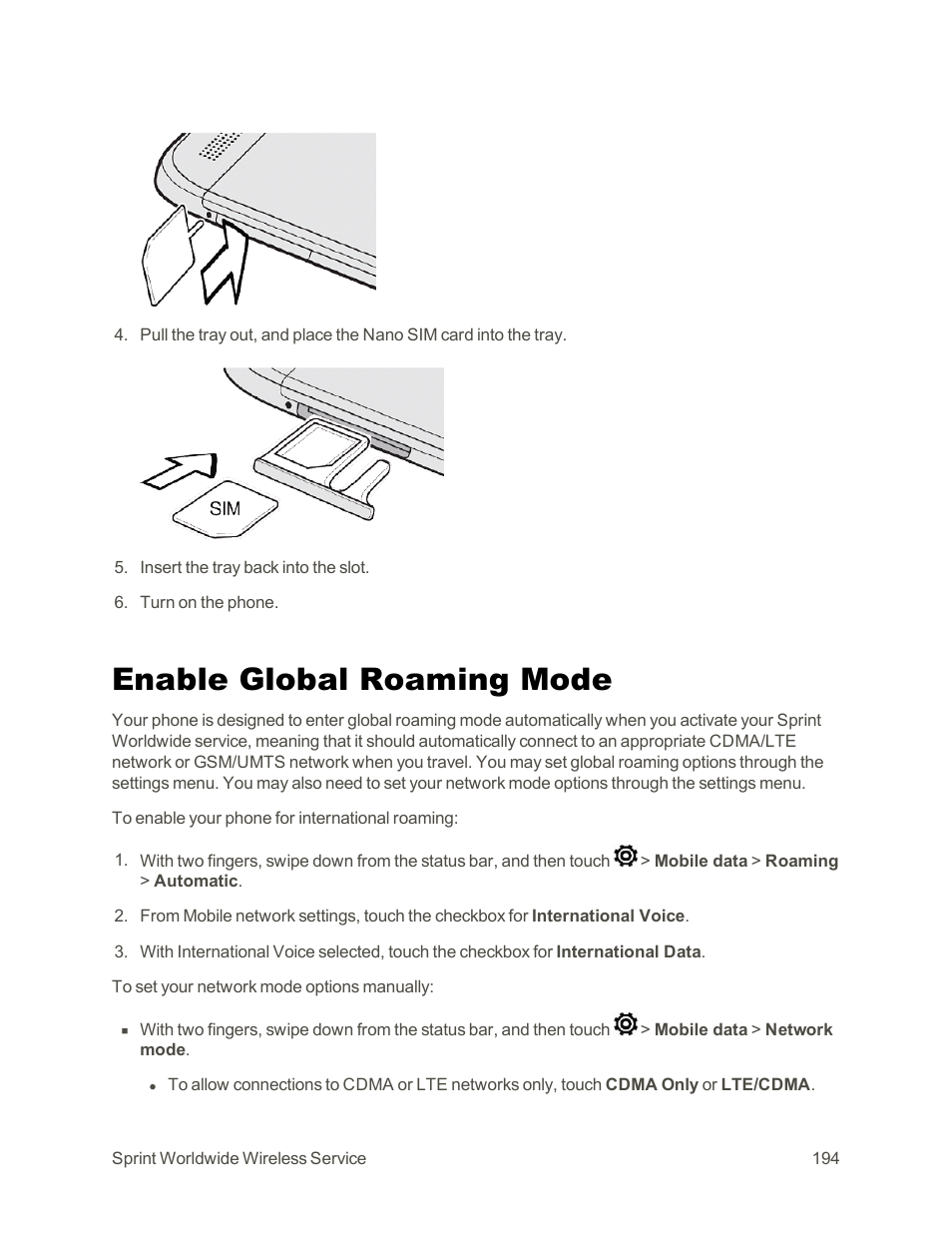 Enable global roaming mode | HTC One E8 User Manual | Page 207 / 262
