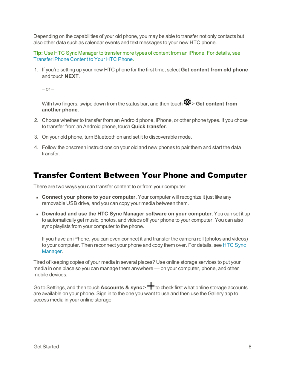 Transfer content between your phone and computer | HTC One E8 User Manual | Page 21 / 262