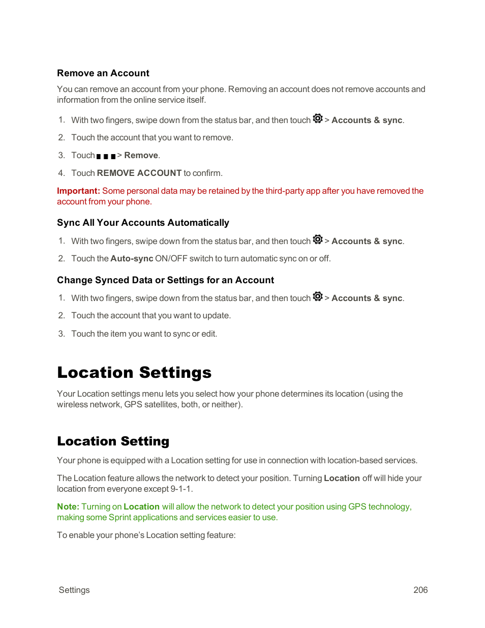Location settings, Location setting, Location | Setting | HTC One E8 User Manual | Page 219 / 262