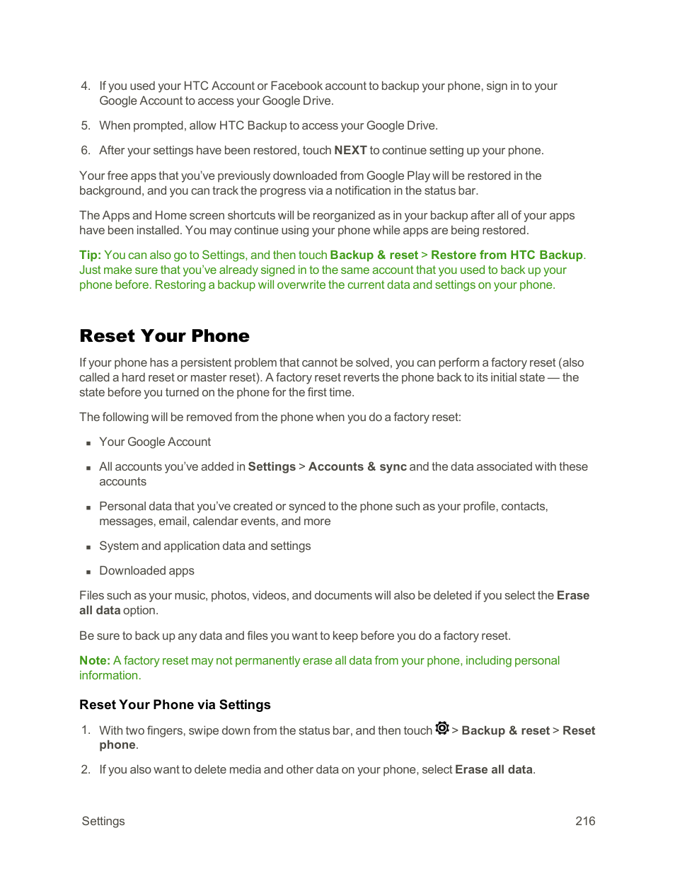 Reset your phone | HTC One E8 User Manual | Page 229 / 262