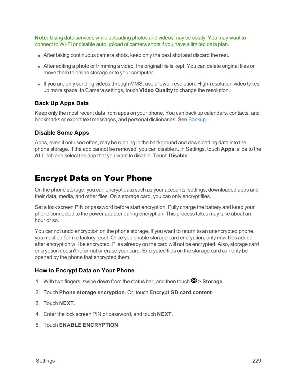Encrypt data on your phone | HTC One E8 User Manual | Page 242 / 262