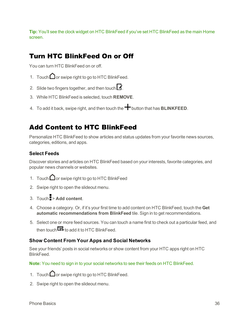 Turn htc blinkfeed on or off, Add content to htc blinkfeed | HTC One E8 User Manual | Page 49 / 262