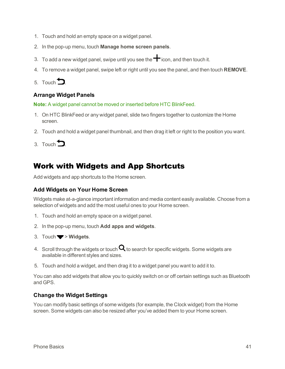 Work with widgets and app shortcuts | HTC One E8 User Manual | Page 54 / 262