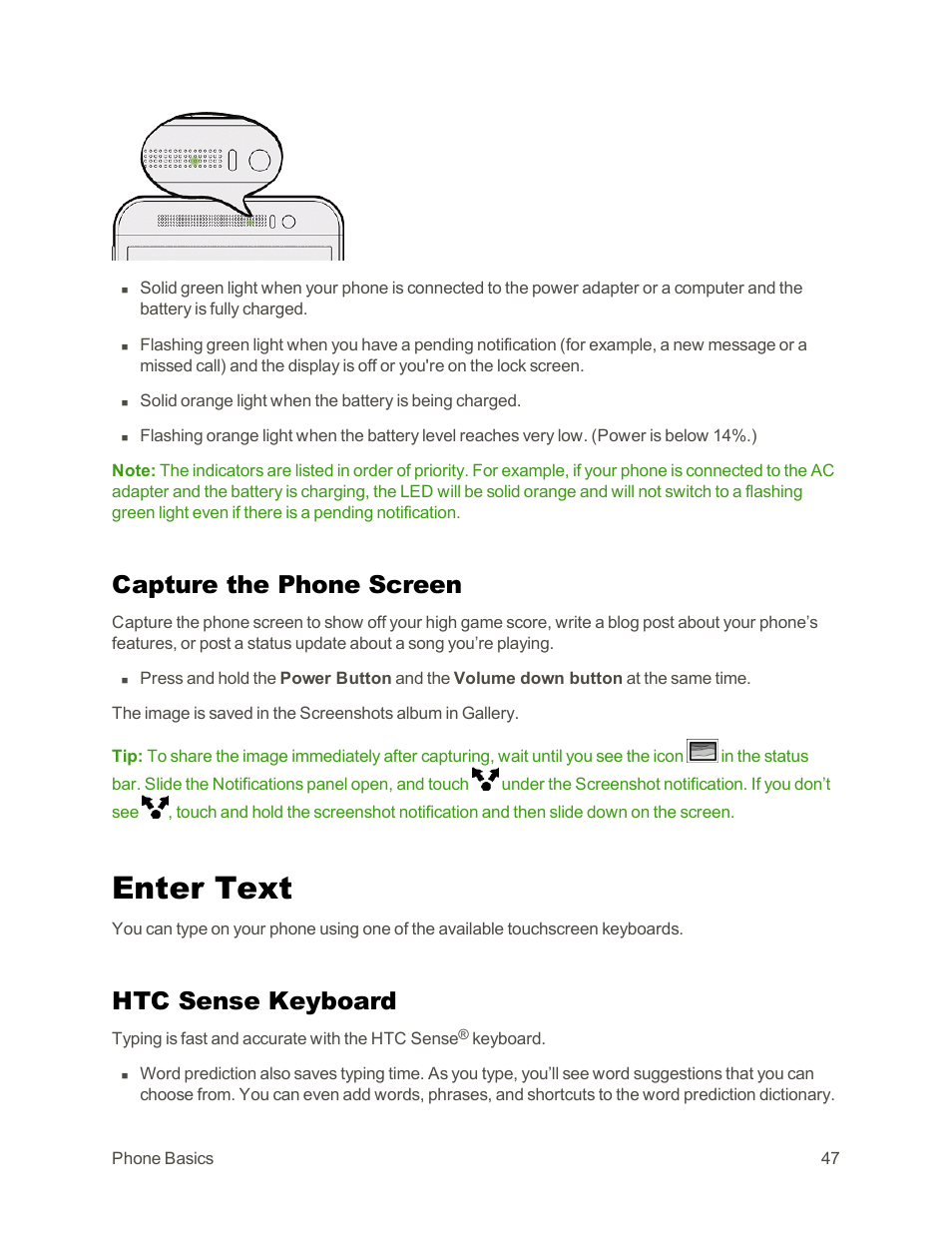 Capture the phone screen, Enter text, Htc sense keyboard | HTC One E8 User Manual | Page 60 / 262