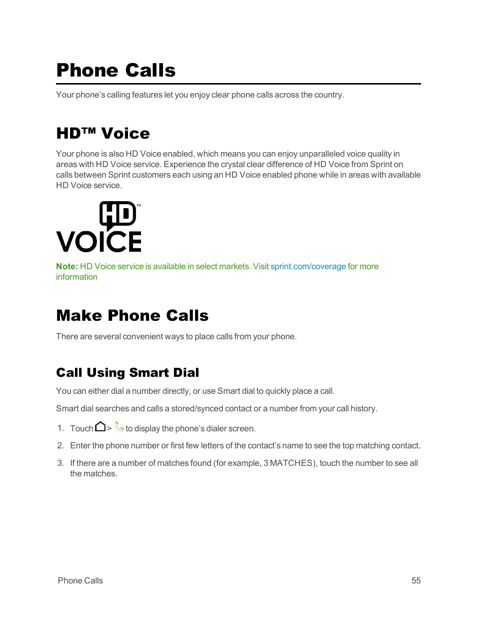 Phone calls, Hd™ voice, Make phone calls | Call using smart dial | HTC One E8 User Manual | Page 68 / 262