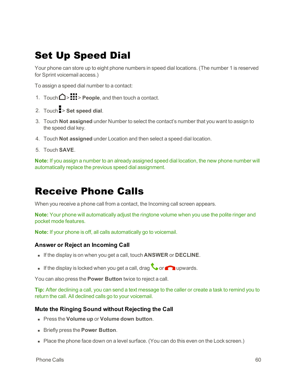 Set up speed dial, Receive phone calls | HTC One E8 User Manual | Page 73 / 262