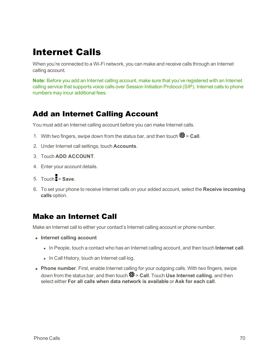 Internet calls, Add an internet calling account, Make an internet call | HTC One E8 User Manual | Page 83 / 262