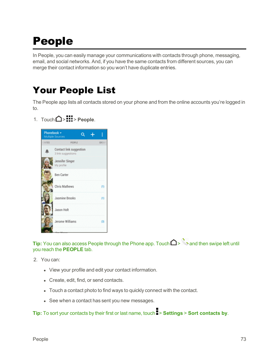 People, Your people list | HTC One E8 User Manual | Page 86 / 262