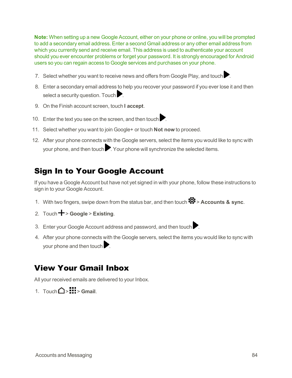 Sign in to your google account, View your gmail inbox | HTC One E8 User Manual | Page 97 / 262