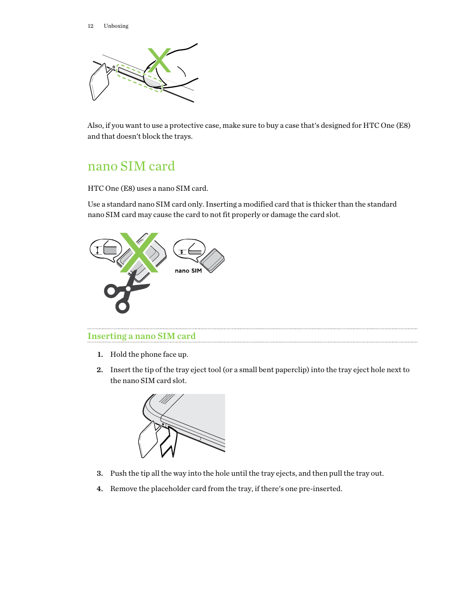 Nano sim card, Inserting a nano sim card | HTC One E8 User Manual | Page 12 / 188