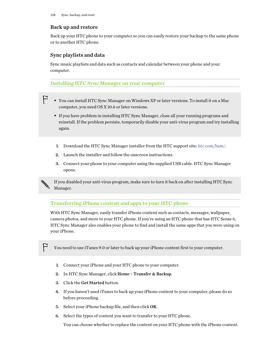 Installing htc sync manager on your computer | HTC One E8 User Manual | Page 128 / 188