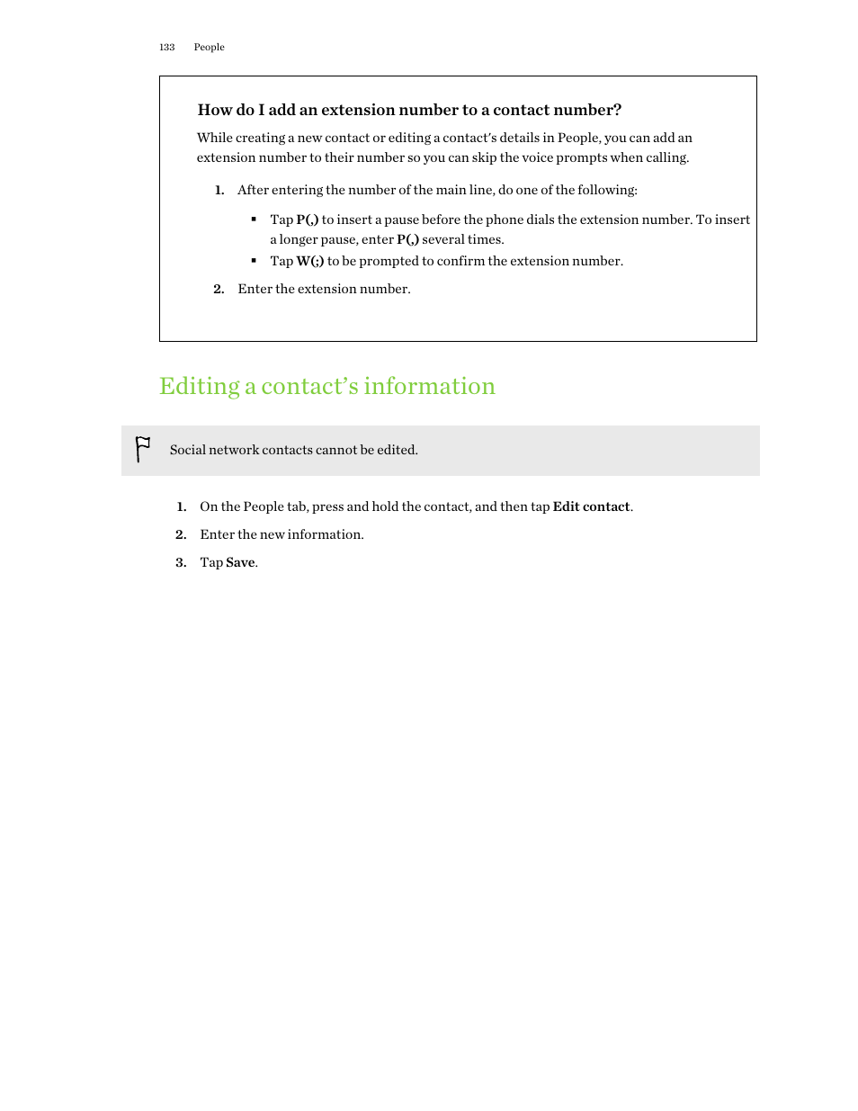 Editing a contact’s information | HTC One E8 User Manual | Page 133 / 188