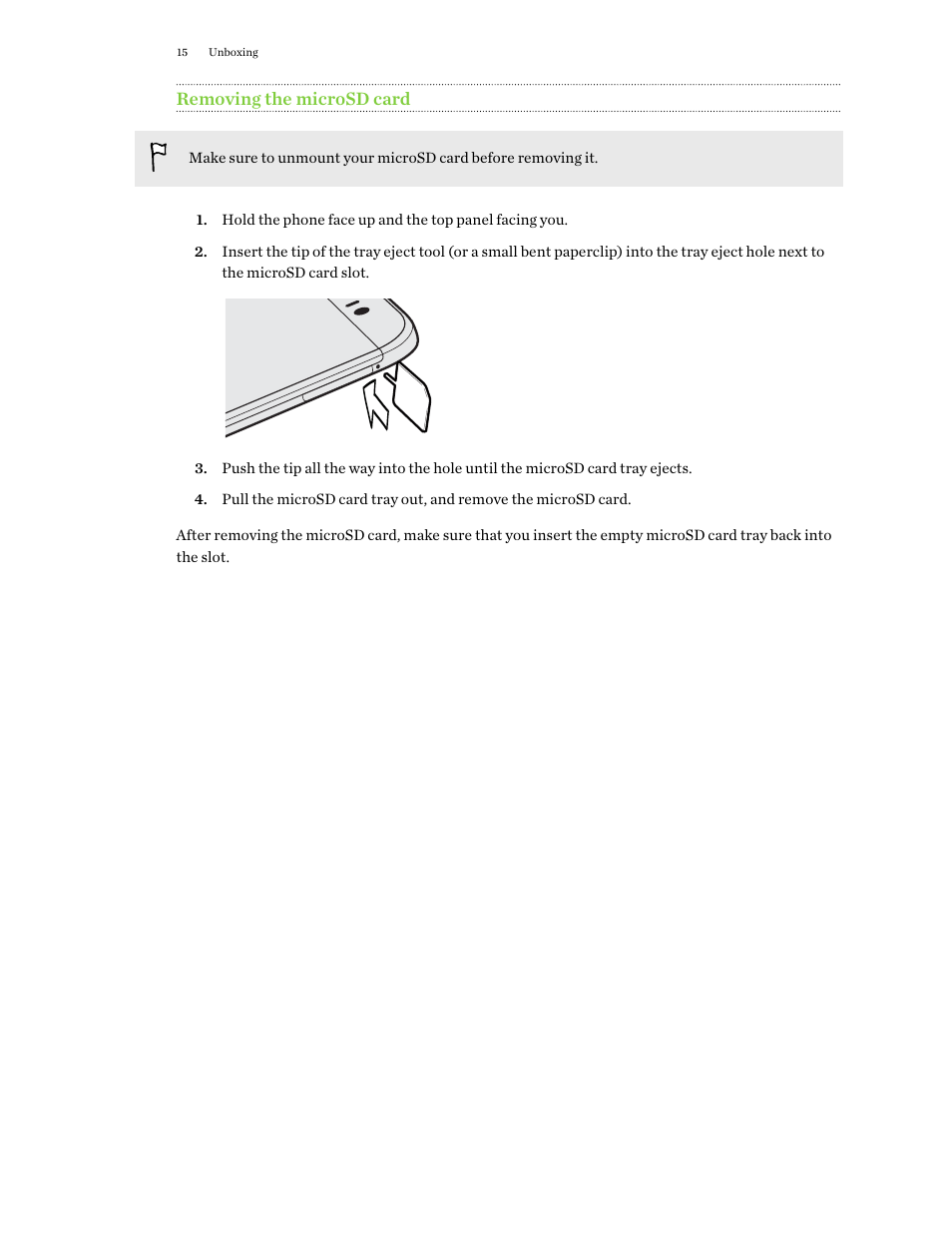 Removing the microsd card | HTC One E8 User Manual | Page 15 / 188