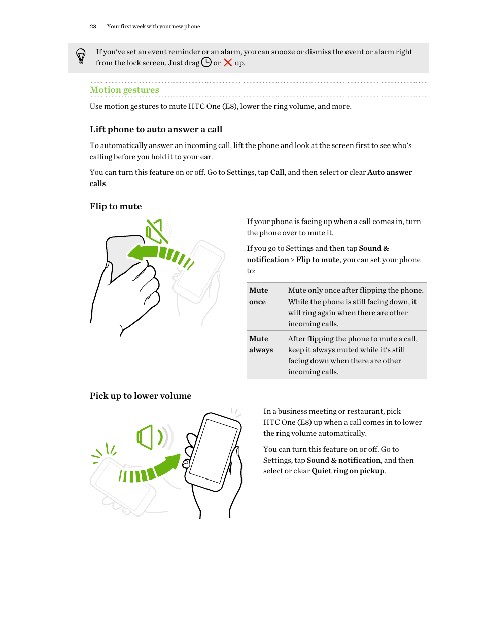 Motion gestures | HTC One E8 User Manual | Page 28 / 188