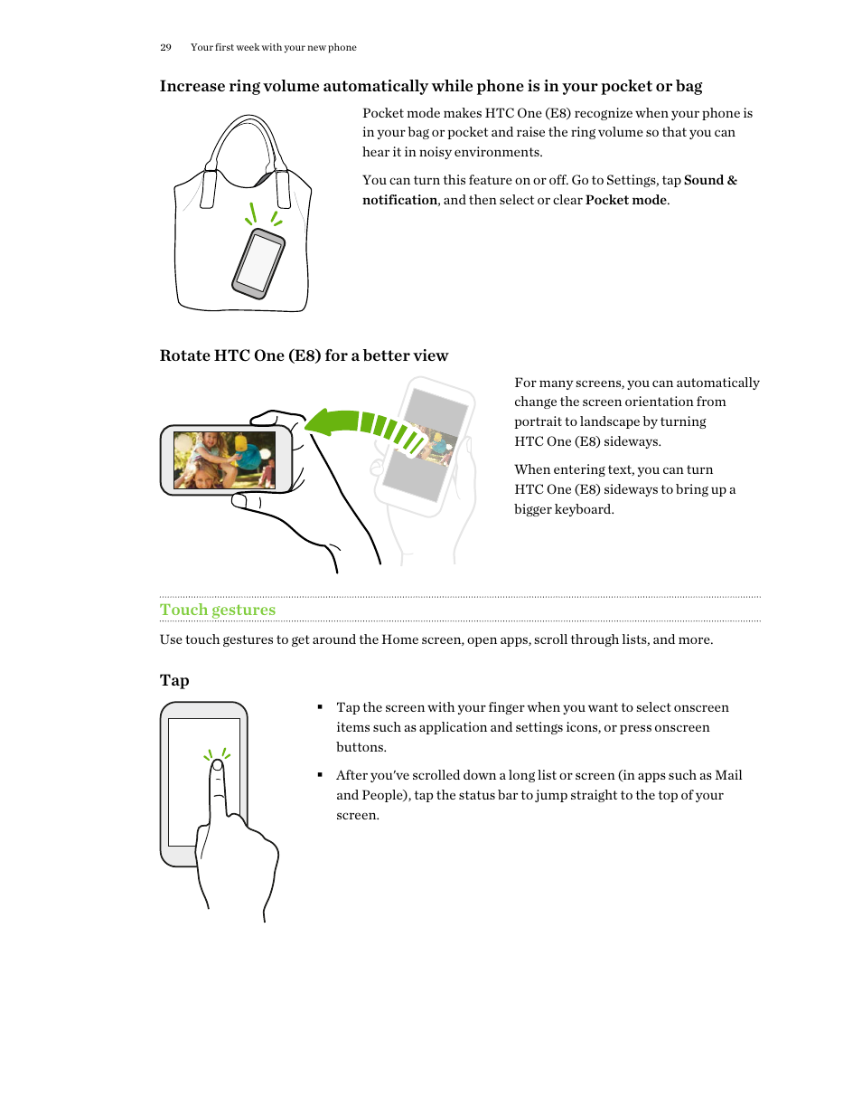 Touch gestures | HTC One E8 User Manual | Page 29 / 188