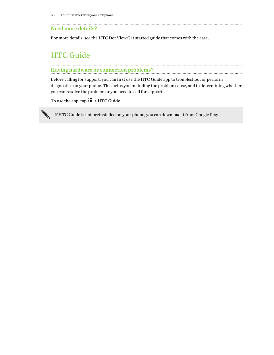 Need more details, Htc guide, Having hardware or connection problems | HTC One E8 User Manual | Page 50 / 188
