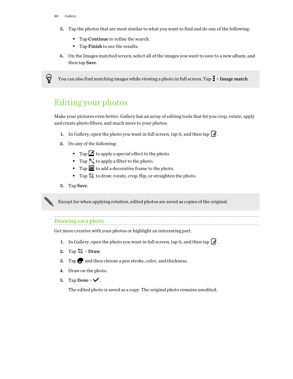 Editing your photos, Drawing on a photo | HTC One E8 User Manual | Page 80 / 188