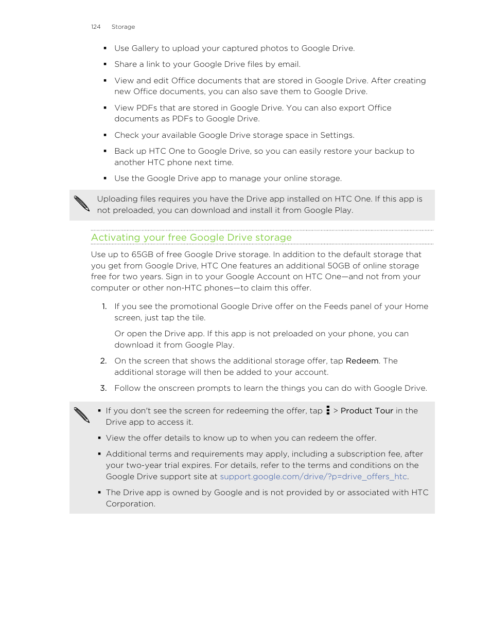 Activating your free google drive storage | HTC One M8 User Manual | Page 124 / 201