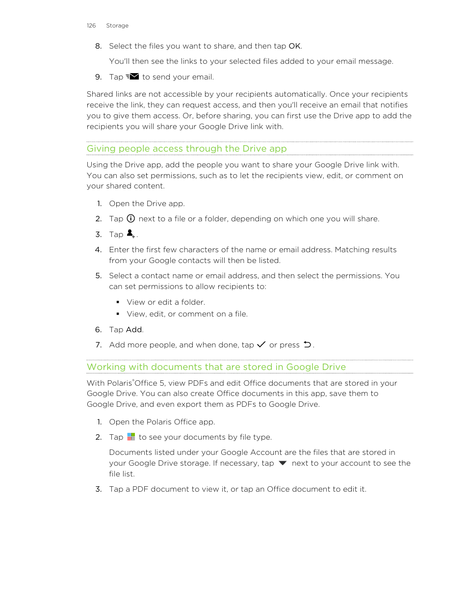 Giving people access through the drive app | HTC One M8 User Manual | Page 126 / 201