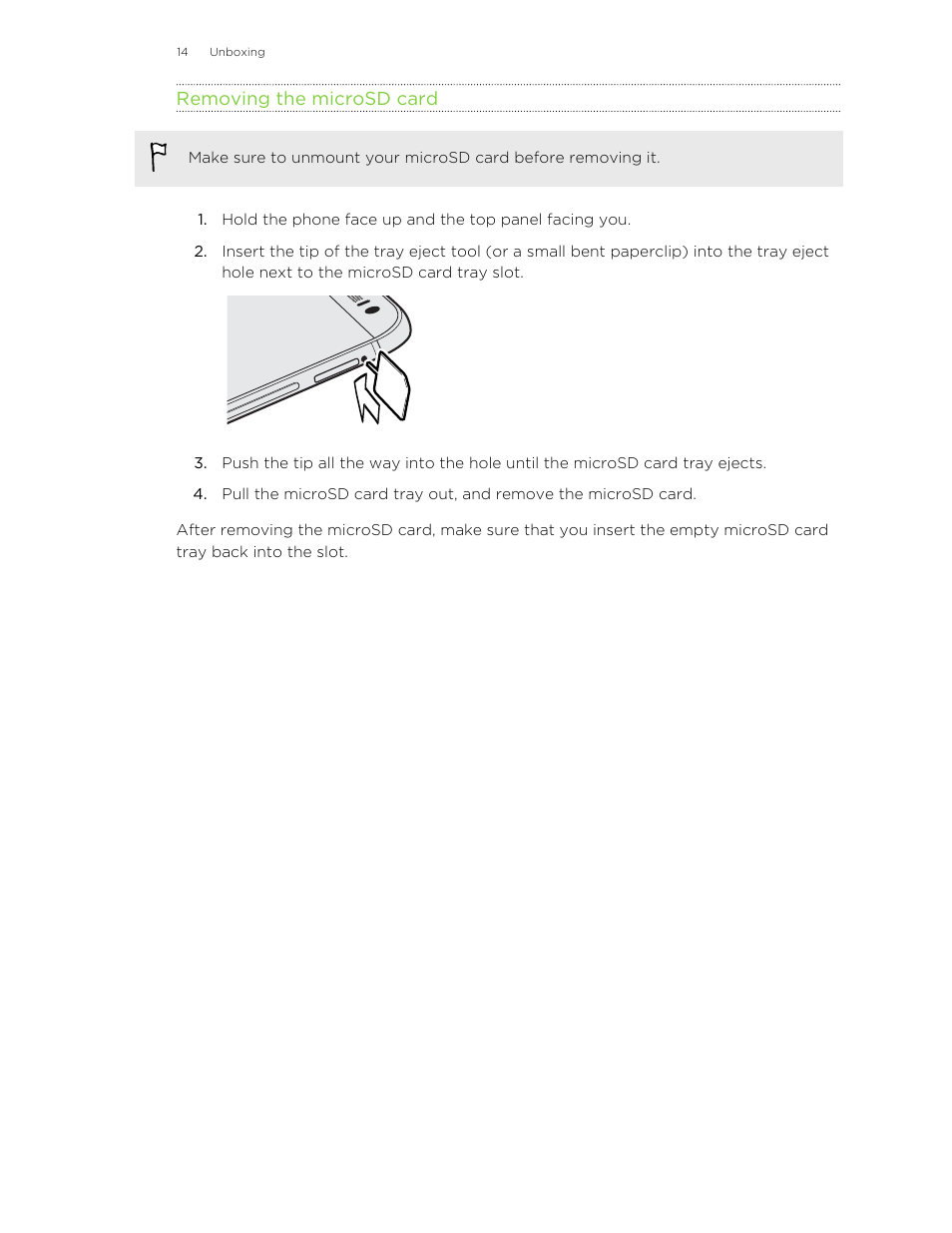Removing the microsd card | HTC One M8 User Manual | Page 14 / 201