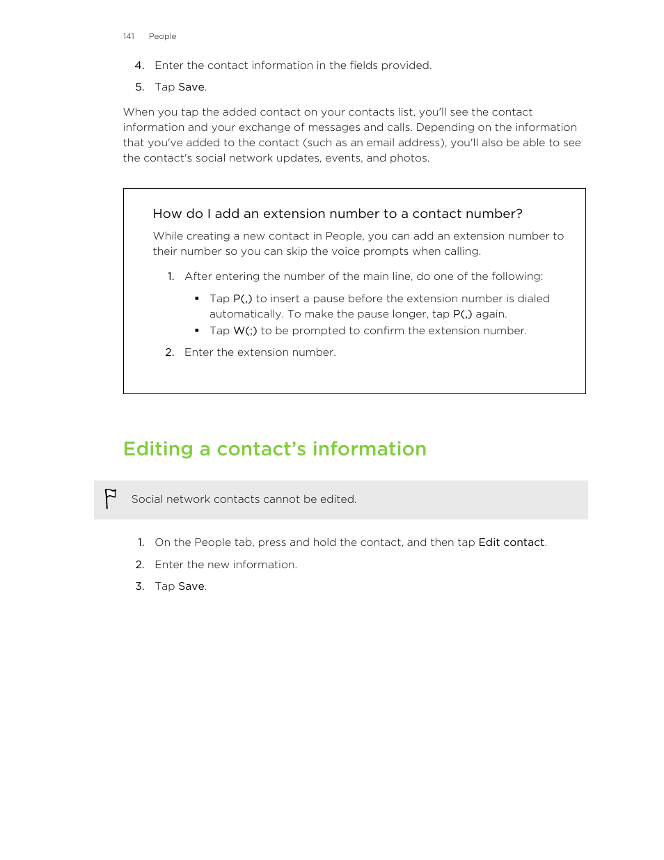 Editing a contact’s information | HTC One M8 User Manual | Page 141 / 201