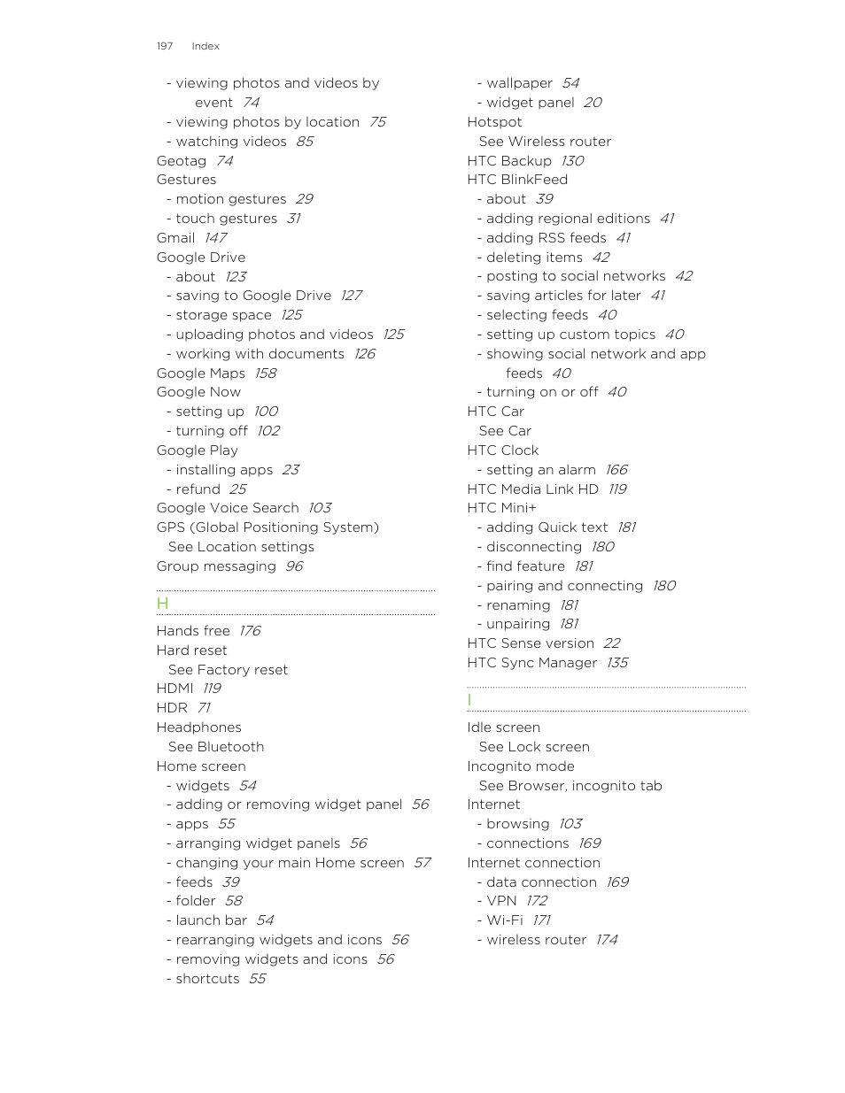 See htc blinkfeed | HTC One M8 User Manual | Page 197 / 201