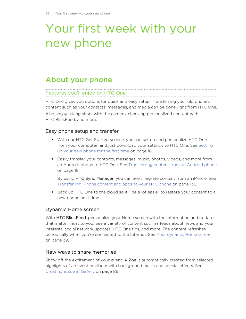 Your first week with your new phone, About your phone, Features you'll enjoy on htc one | HTC One M8 User Manual | Page 26 / 201