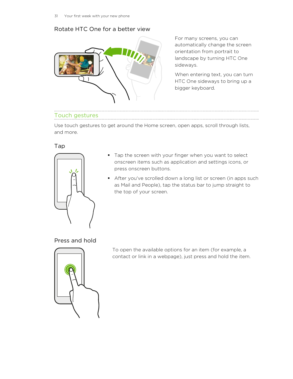 Touch gestures | HTC One M8 User Manual | Page 31 / 201