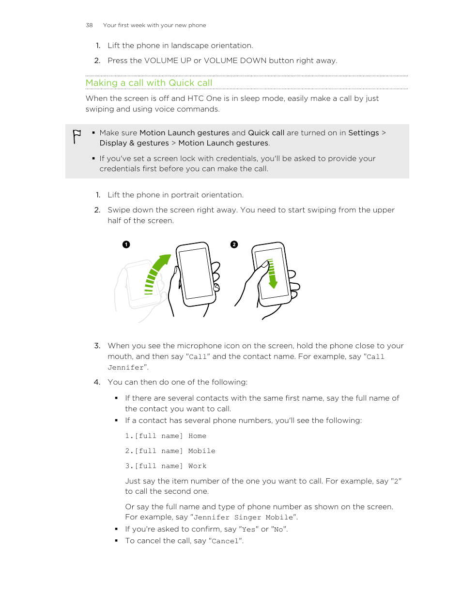 Making a call with quick call | HTC One M8 User Manual | Page 38 / 201