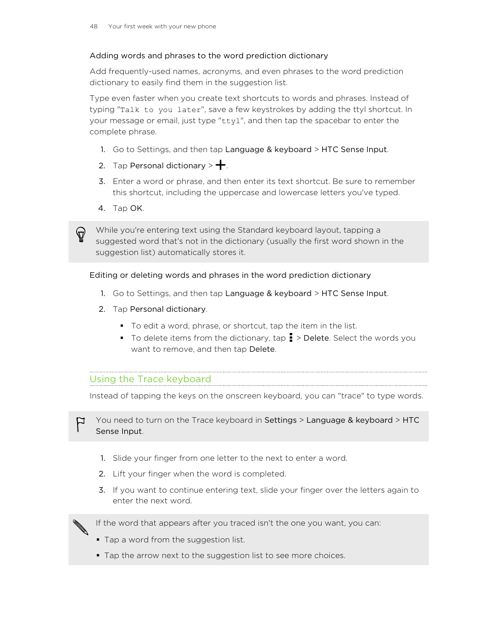 Using the trace keyboard | HTC One M8 User Manual | Page 48 / 201