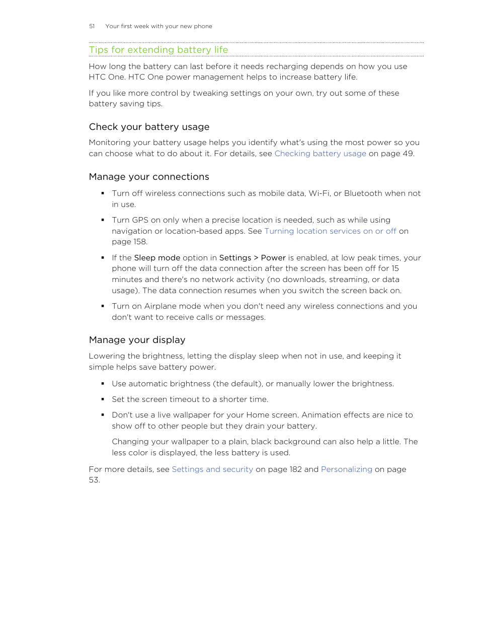 Tips for extending battery life | HTC One M8 User Manual | Page 51 / 201