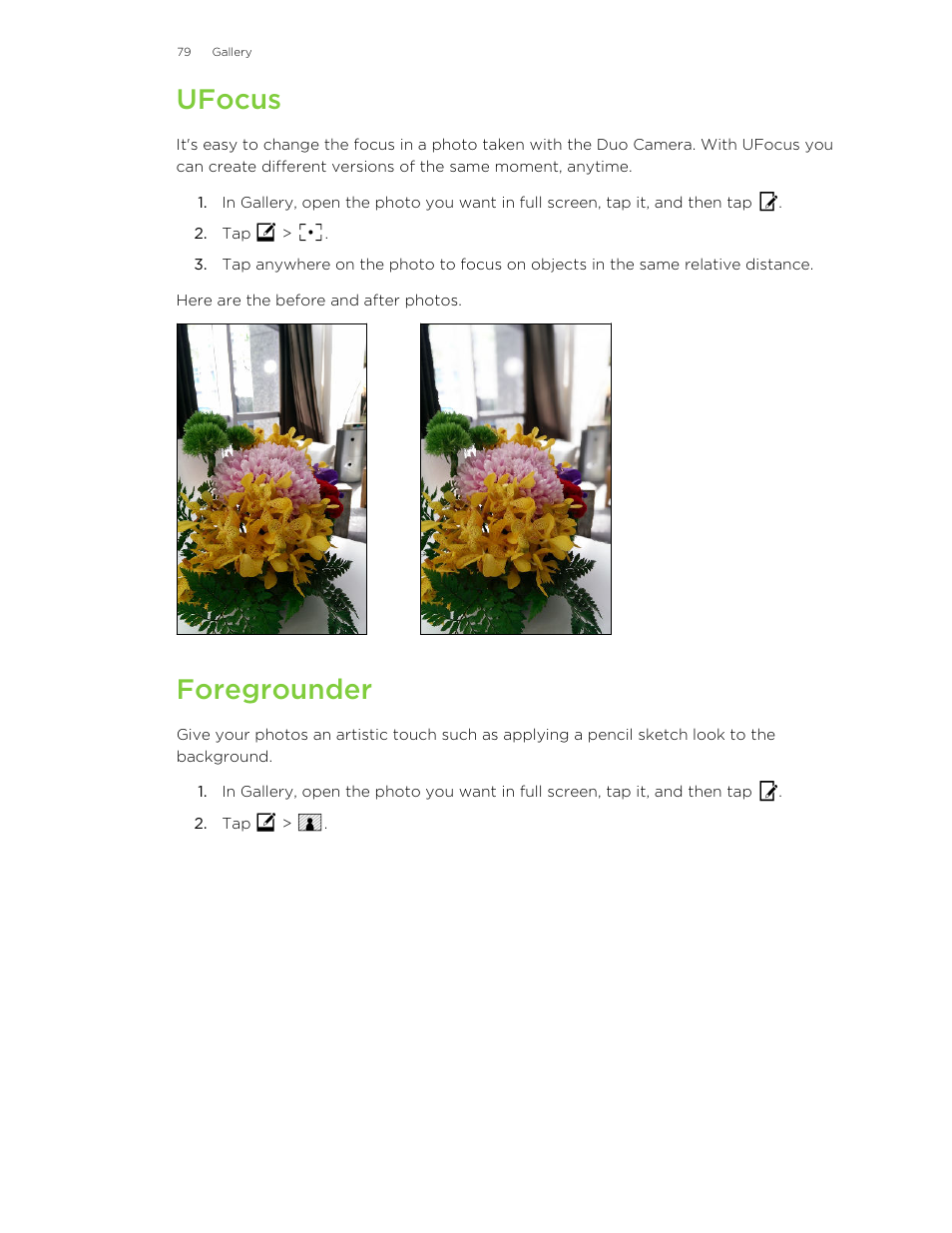 Ufocus, Foregrounder | HTC One M8 User Manual | Page 79 / 201