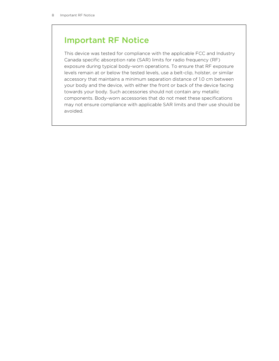 Important rf notice | HTC One M8 User Manual | Page 8 / 201