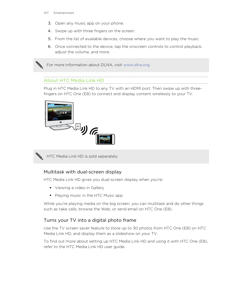 About htc media link hd, Htc media link hd — see | HTC One E8 User Manual | Page 107 / 185
