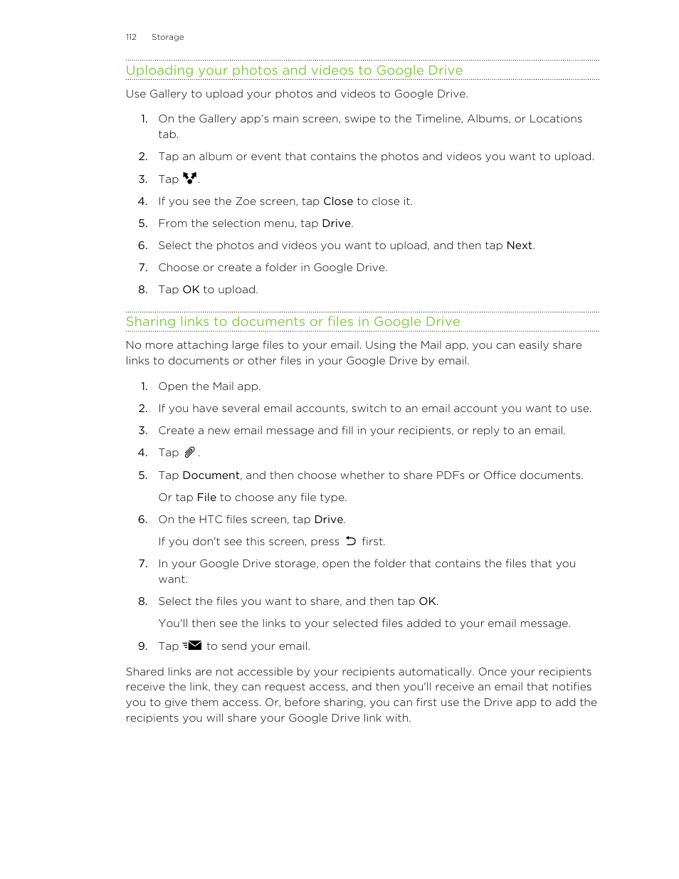 Uploading your photos and videos to google drive | HTC One E8 User Manual | Page 112 / 185